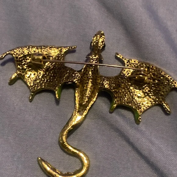 Green and Gold Dragon Reptile Brooch/Pendant - Picture 4 of 4